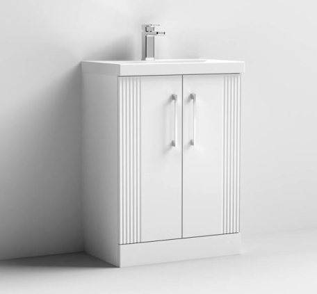 Nuie Deco Satin White 500mm Floor Standing 2 Door Vanity Unit & Basin